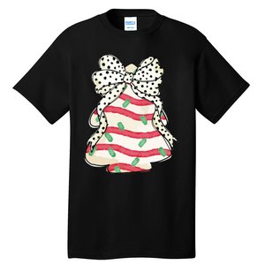 Christmas Tree Cake Coquette Dalmatian Bow Tall T-Shirt