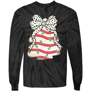 Christmas Tree Cake Coquette Dalmatian Bow Tie-Dye Long Sleeve Shirt