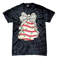 Christmas Tree Cake Coquette Dalmatian Bow Tie-Dye T-Shirt