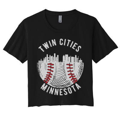 Cool Twin Cities Minnesota MN Baseball Skyline St. Paul MPLS Women's Crop Top Tee