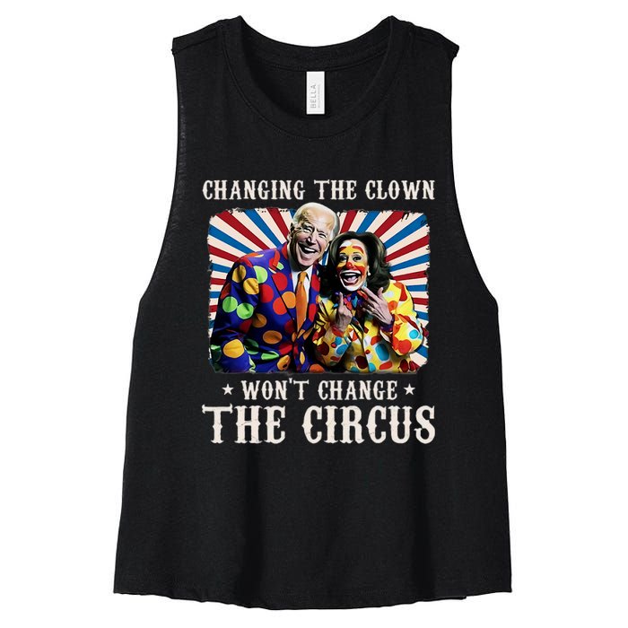 Changing The Clown WonT Change The Circus Kamala Clown Women's Racerback Cropped Tank