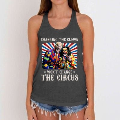 Changing The Clown WonT Change The Circus Kamala Clown Women's Knotted Racerback Tank