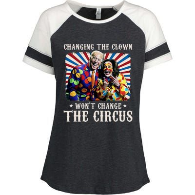 Changing The Clown WonT Change The Circus Kamala Clown Enza Ladies Jersey Colorblock Tee