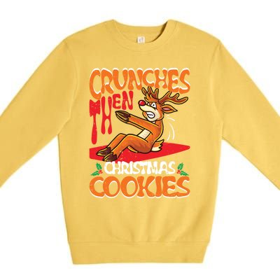 Crunches Then Christmas Cookies Reindeer Gym Merry Liftmas Gift Premium Crewneck Sweatshirt