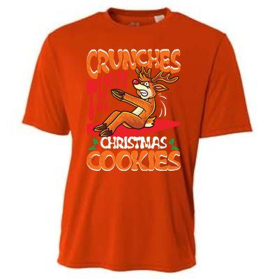 Crunches Then Christmas Cookies Reindeer Gym Merry Liftmas Gift Cooling Performance Crew T-Shirt