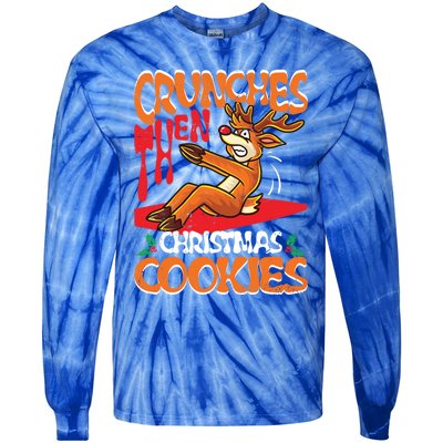 Crunches Then Christmas Cookies Reindeer Gym Merry Liftmas Gift Tie-Dye Long Sleeve Shirt