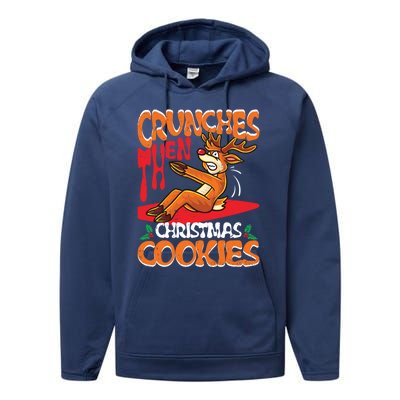 Crunches Then Christmas Cookies Reindeer Gym Merry Liftmas Gift Performance Fleece Hoodie