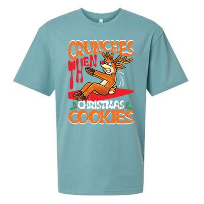 Crunches Then Christmas Cookies Reindeer Gym Merry Liftmas Gift Sueded Cloud Jersey T-Shirt