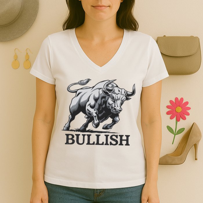 Crypto Trader Cryptocurrency Investor Day Trading Bullish Women's V-Neck T-Shirt