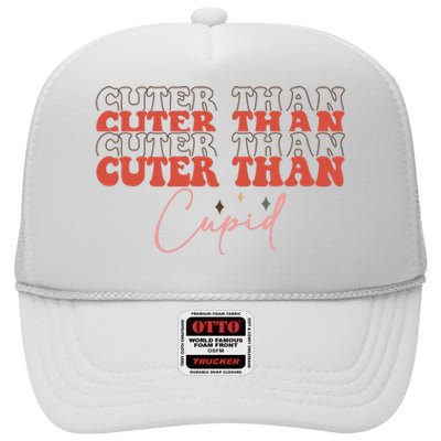 Cuter Than Cupid Groovy Retro Valentine's Day Gift High Crown Mesh Back Trucker Hat