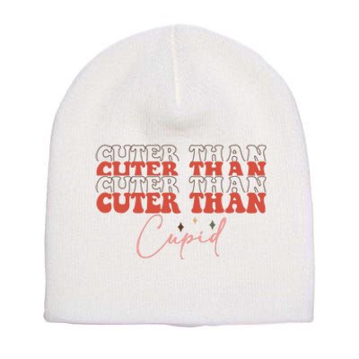 Cuter Than Cupid Groovy Retro Valentine's Day Gift Short Acrylic Beanie