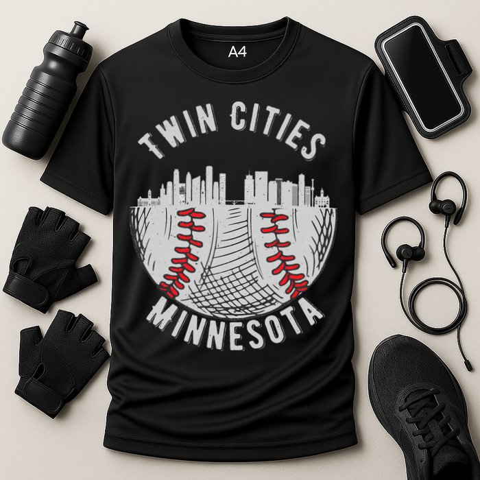 Cool Twin Cities Minnesota MN Baseball Skyline St. Paul MPLS Cooling Performance Crew T-Shirt