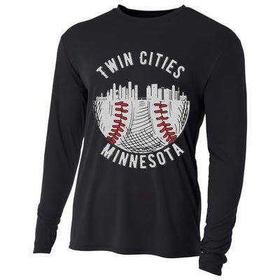 Cool Twin Cities Minnesota MN Baseball Skyline St. Paul MPLS Cooling Performance Long Sleeve Crew