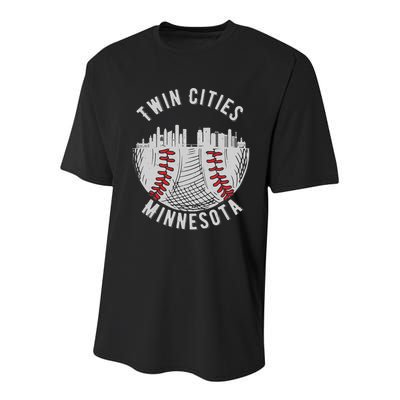 Cool Twin Cities Minnesota MN Baseball Skyline St. Paul MPLS Youth Performance Sprint T-Shirt