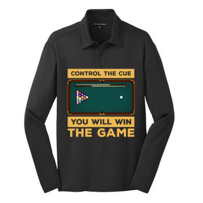 Control The Cue You Will Win The Game Snooker Billiards Gift Silk Touch Performance Long Sleeve Polo