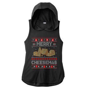 Cheese Tasting Christmas Merry Cheesemas Ugly Sweater Ladies PosiCharge Tri-Blend Wicking Draft Hoodie Tank