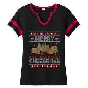 Cheese Tasting Christmas Merry Cheesemas Ugly Sweater Ladies Halftime Notch Neck Tee