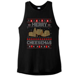 Cheese Tasting Christmas Merry Cheesemas Ugly Sweater Ladies PosiCharge Tri-Blend Wicking Tank