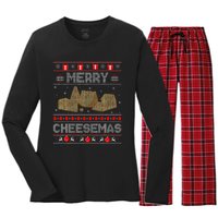 Cheese Tasting Christmas Merry Cheesemas Ugly Sweater Women's Long Sleeve Flannel Pajama Set 