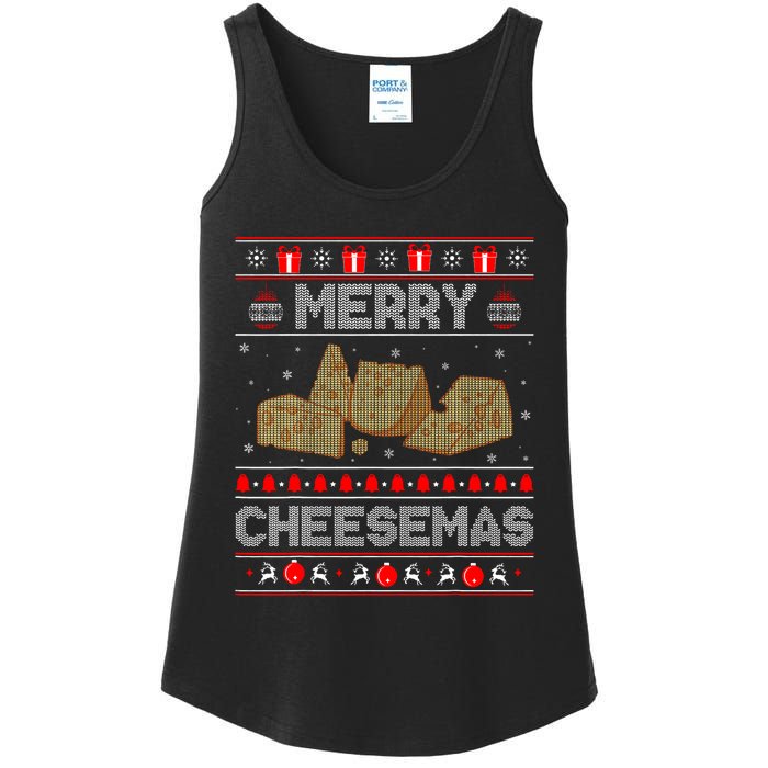 Cheese Tasting Christmas Merry Cheesemas Ugly Sweater Ladies Essential Tank