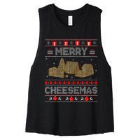 Cheese Tasting Christmas Merry Cheesemas Ugly Sweater Women's Racerback Cropped Tank