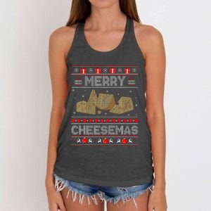 Cheese Tasting Christmas Merry Cheesemas Ugly Sweater Women's Knotted Racerback Tank