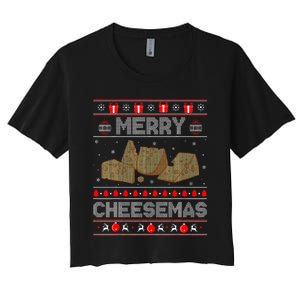 Cheese Tasting Christmas Merry Cheesemas Ugly Sweater Women's Crop Top Tee