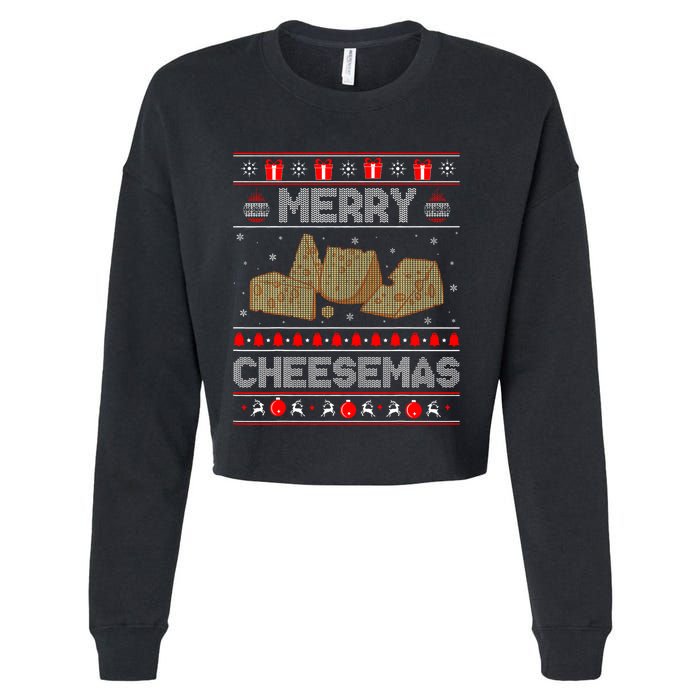 Cheese Tasting Christmas Merry Cheesemas Ugly Sweater Cropped Pullover Crew