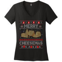 Cheese Tasting Christmas Merry Cheesemas Ugly Sweater Women's V-Neck T-Shirt