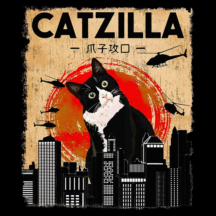 Catzilla Tuxedo Cat And Kitten Flat Bill Trucker Hat