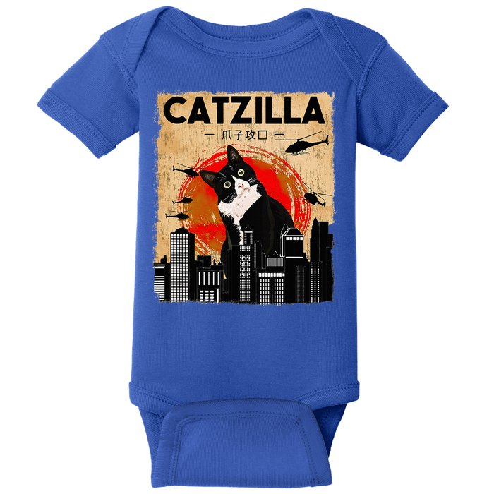 Catzilla Tuxedo Cat And Kitten Baby Bodysuit
