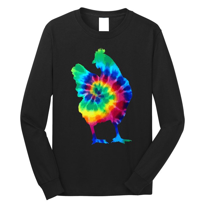 Chicken Tie Dye Vintage Hippie Chicken Mom Chicken Farmer Long Sleeve Shirt