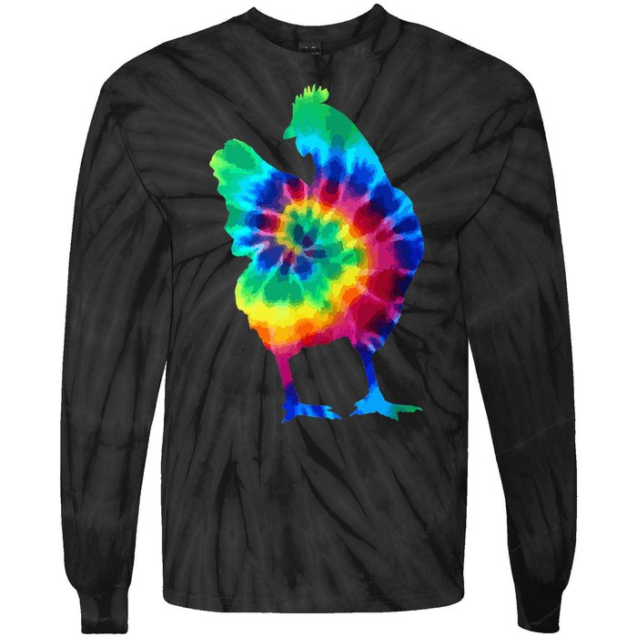 Chicken Tie Dye Vintage Hippie Chicken Mom Chicken Farmer Tie-Dye Long Sleeve Shirt