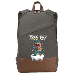 Christmas Tree Dinosaur Fairy Lights Snow Tree Rex Gift Cotton Canvas Backpack