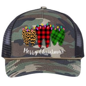 Christmas Tooth Dentist Dental Assistant Teeth Leopard Plaid Retro Rope Trucker Hat Cap