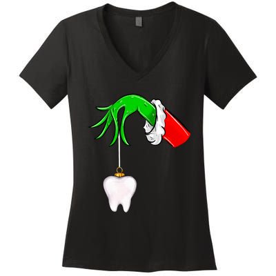 Christmas Tooth Dentist Dental Assistant Teeth Xmas Pajamas Women's V-Neck T-Shirt