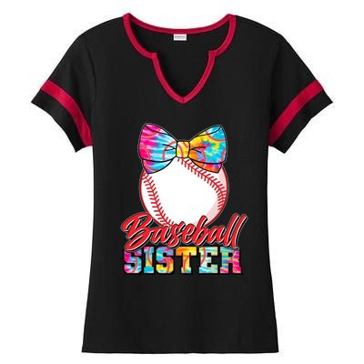 Cute Tie Dye Baseball Sister Ladies Halftime Notch Neck Tee