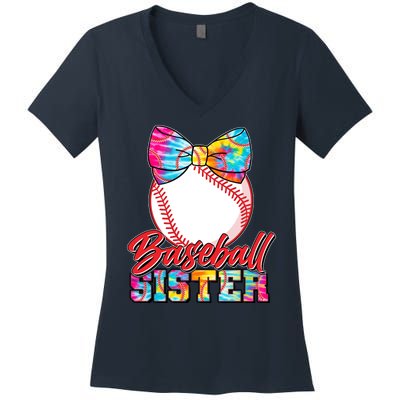 Cute Tie Dye Baseball Sister Women's V-Neck T-Shirt