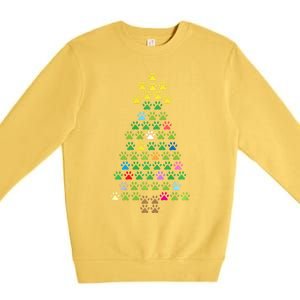 Christmas Tree Dog Paws Christmas Lights Premium Crewneck Sweatshirt