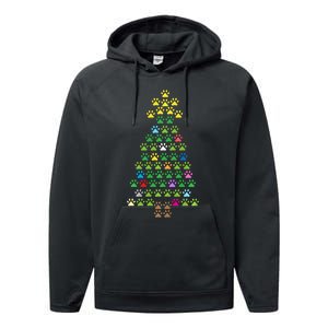 Christmas Tree Dog Paws Christmas Lights Performance Fleece Hoodie