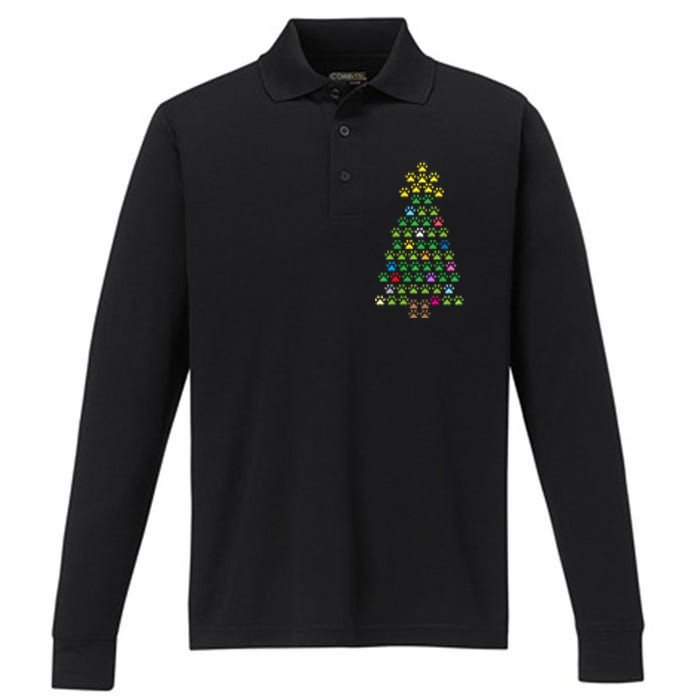 Christmas Tree Dog Paws Christmas Lights Performance Long Sleeve Polo