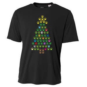 Christmas Tree Dog Paws Christmas Lights Cooling Performance Crew T-Shirt