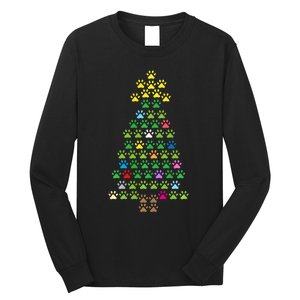 Christmas Tree Dog Paws Christmas Lights Long Sleeve Shirt