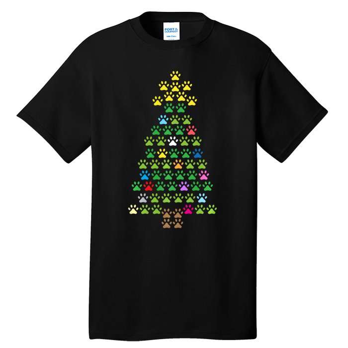 Christmas Tree Dog Paws Christmas Lights Tall T-Shirt