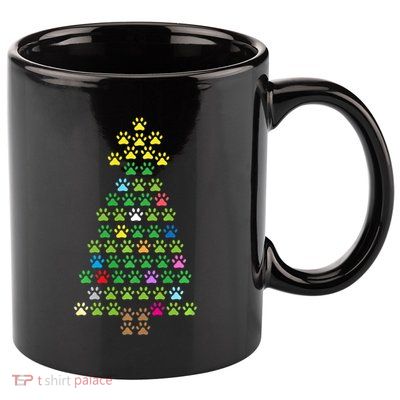 Christmas Tree Dog Paws Christmas Lights 11oz C Handle Ceramic Mug