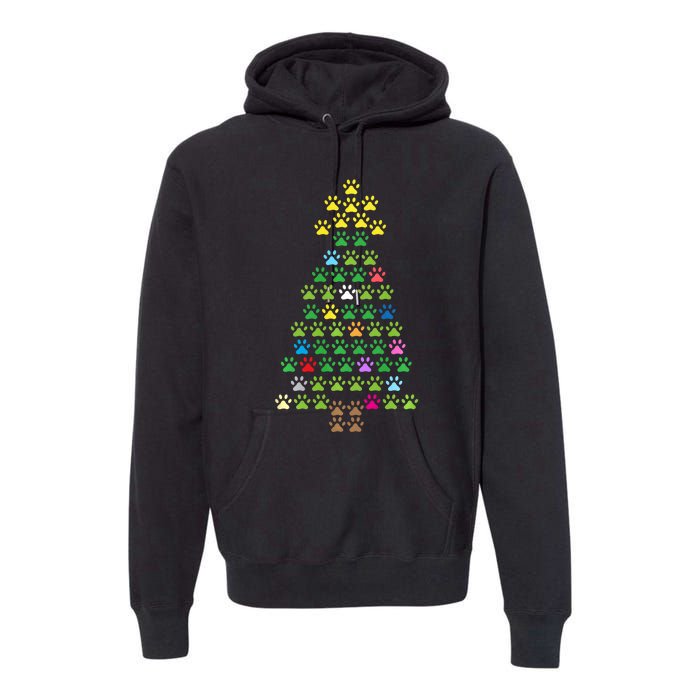 Christmas Tree Dog Paws Christmas Lights Premium Hoodie