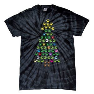 Christmas Tree Dog Paws Christmas Lights Tie-Dye T-Shirt