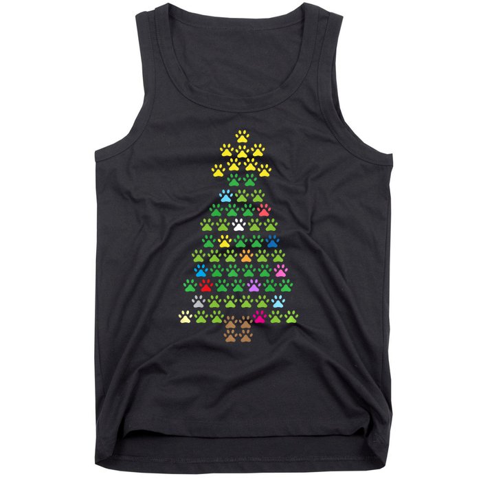 Christmas Tree Dog Paws Christmas Lights Tank Top