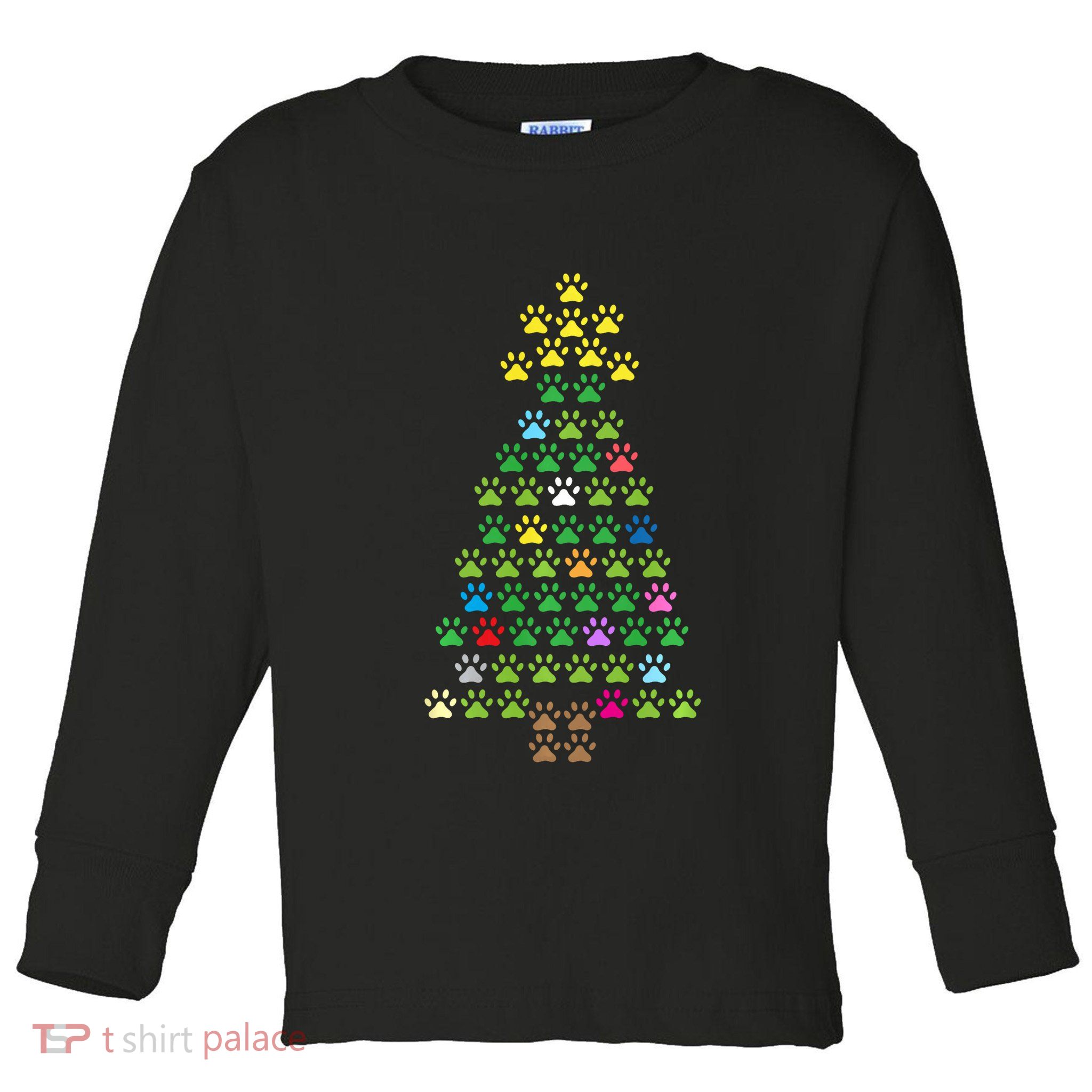 Christmas Tree Dog Paws Christmas Lights Toddler Long Sleeve Shirt