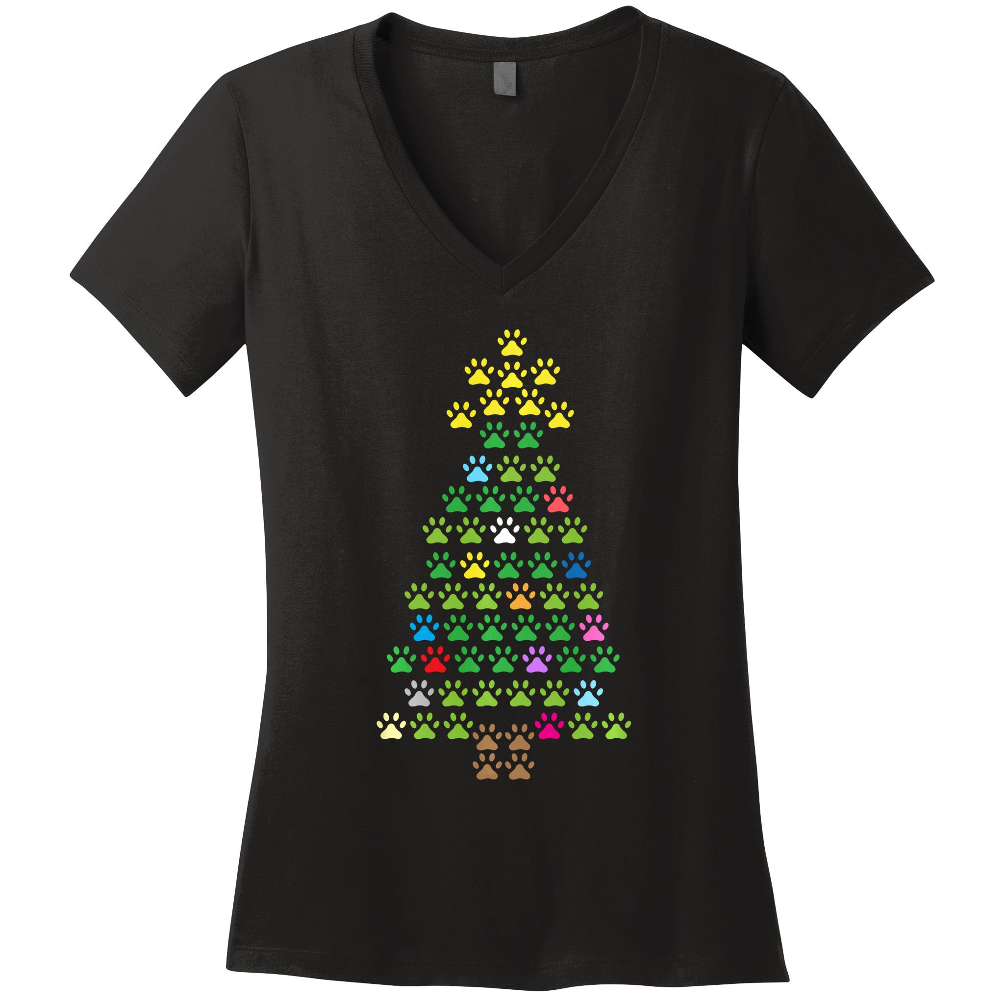 Christmas Tree Dog Paws Christmas Lights Women's V-Neck T-Shirt